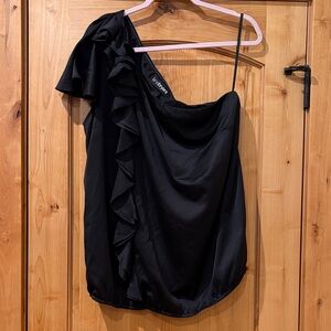 Lane Bryant Black One-Shoulder Ruffle Top Size 20 price is firm
